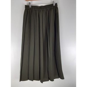 Uniqlo Womens Olive Green Pleated Pull On Maxi Skirt Lined Elastic Waist S